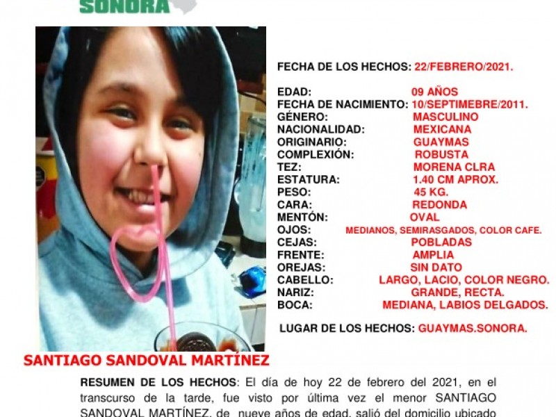 Activan Alerta Amber por la desaparición de Santiago en Guaymas