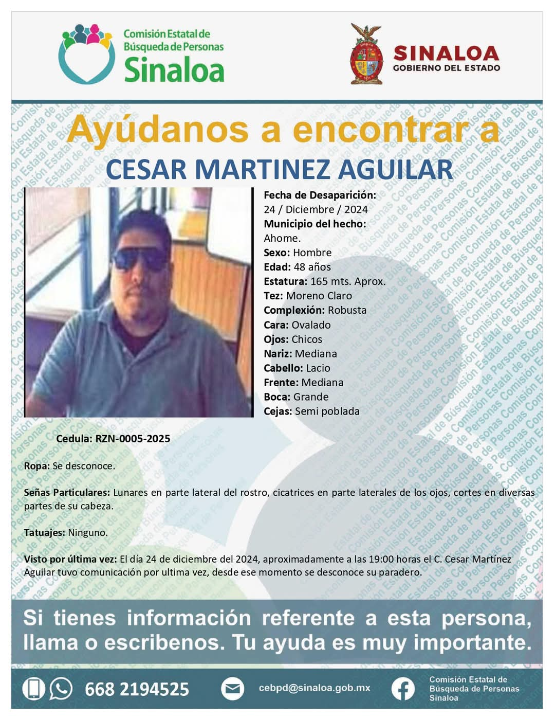 Solicitan apoyo para localizar a César Martinez desaparecido en Ahome