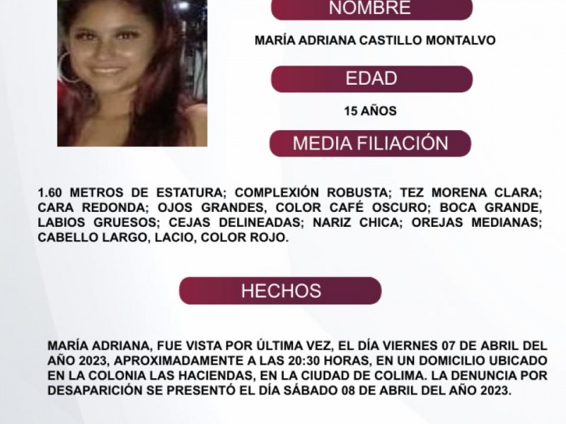 Activan Alerta Alba para localizar a María Adriana Castillo Montalvo