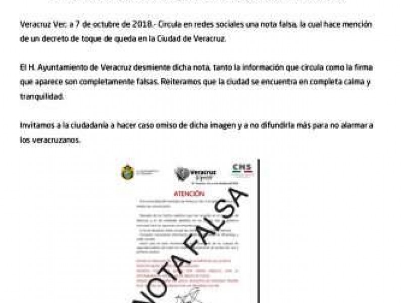 Ayuntamiento de Veracruz desmiente toque de queda