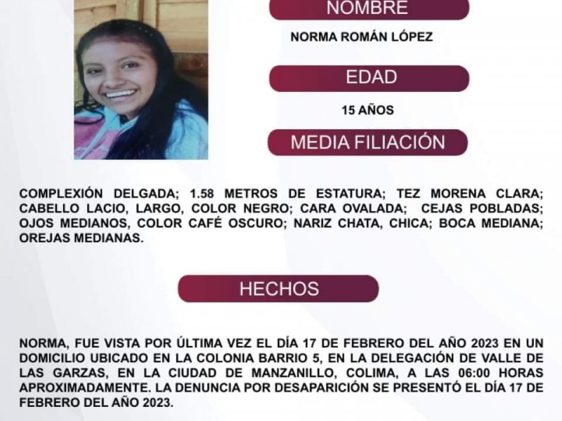 Emiten Ficha De Búsqueda Por Niña De 15 Años Desaparecida Meganoticias 