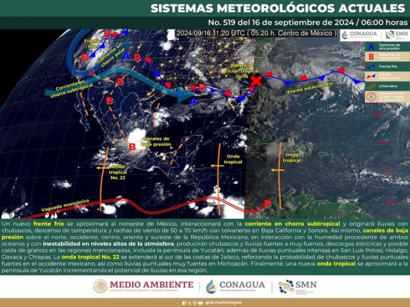 Este lunes continuarán las lluvias localmente fuertes en Oaxaca