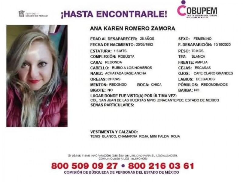 Familiares buscan a Ana Karen, desapareció en Zinacantepec