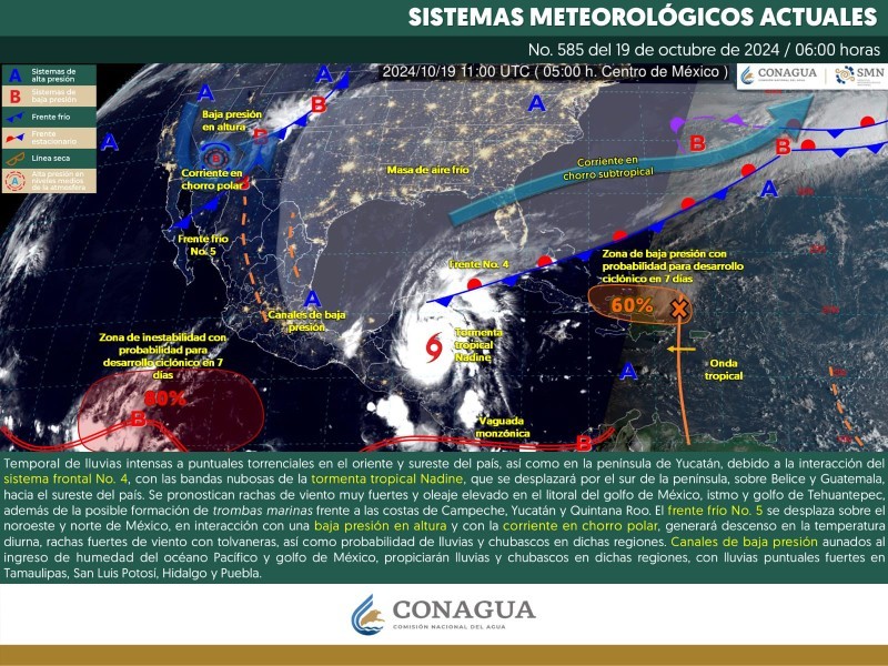 Frente frío, evento de norte y lluvias para Oaxaca