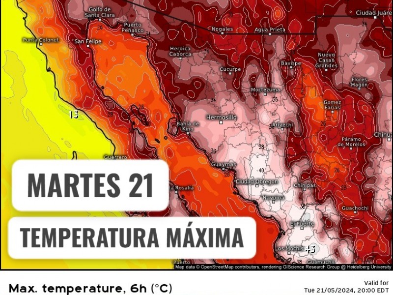 Guaymas con máxima de 32°C