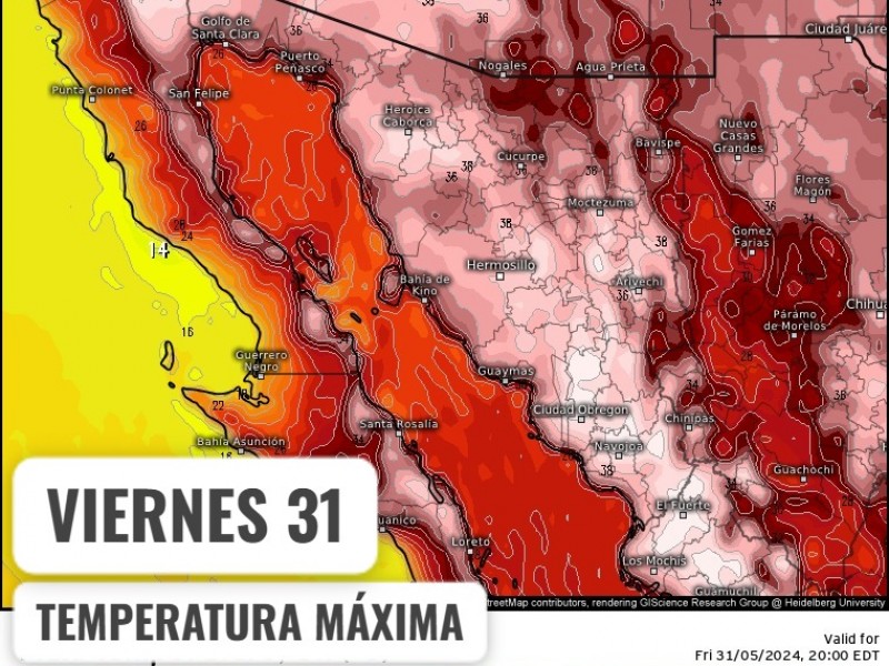 Guaymas con máximas de 32°C