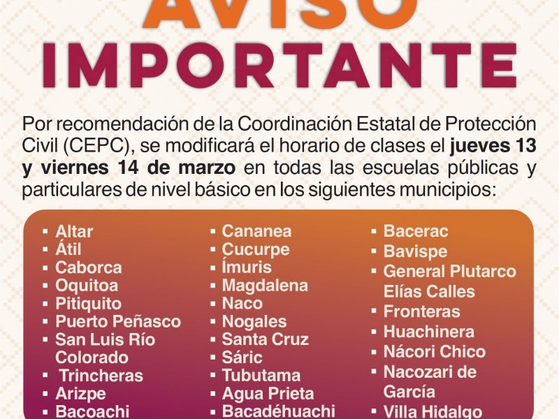 Modifican horarios escolares por clima extremo