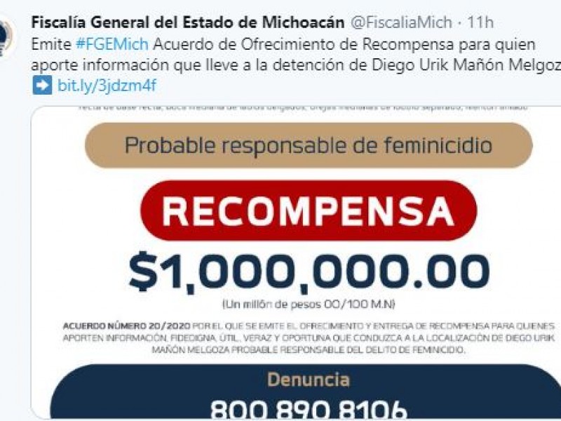 Ofrecen 1mdp para detener a presunto feminicida de Jessica González