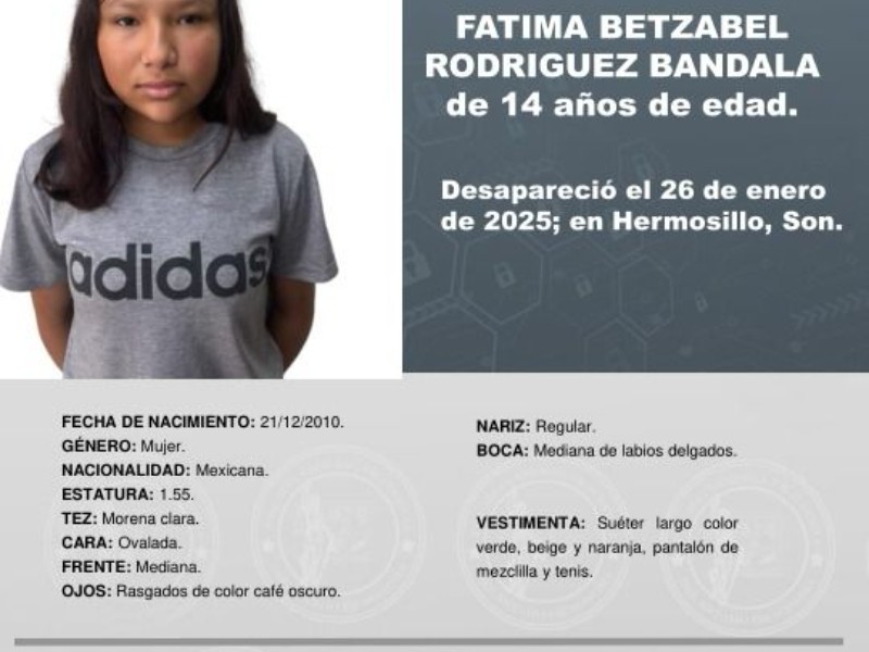 Se activa alerta Amber para Fátima Betzabel Rodriguez