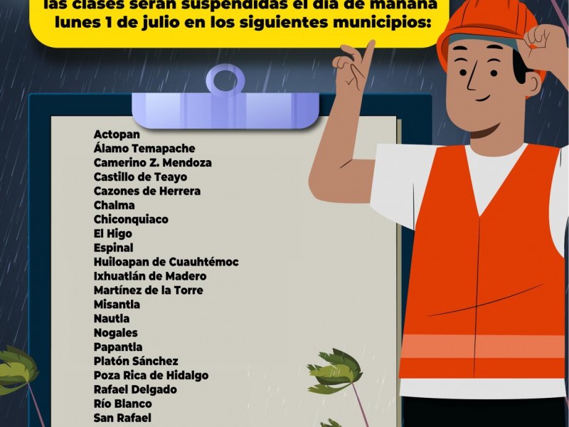 Suspenden clases en 27 municipios Veracruzanos; Tuxpan incluido
